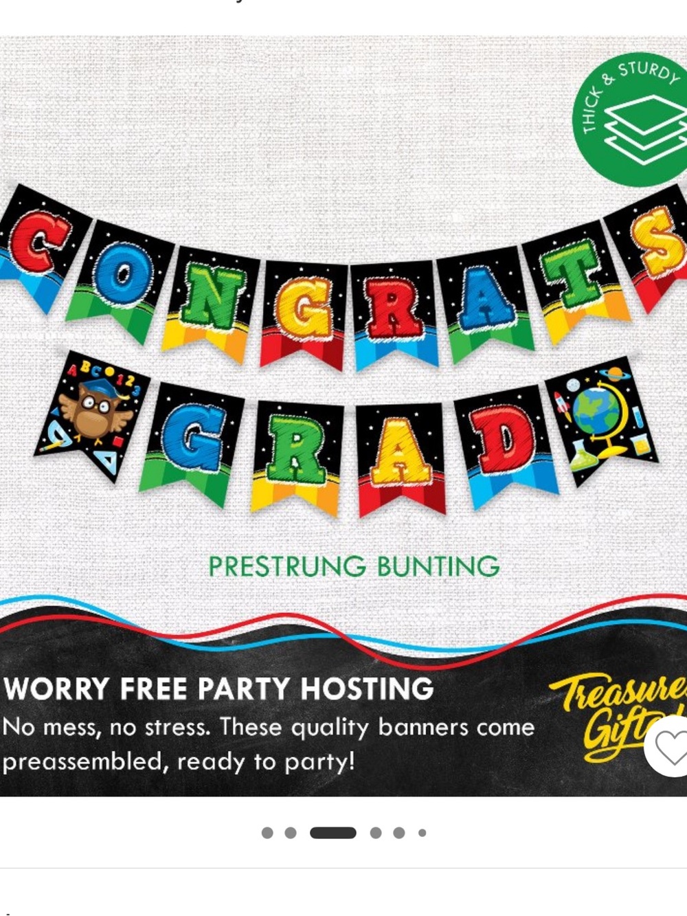 NWT Congrats Grad Prestrung Bunting Banner Multicolor Kid Kindergarten Preschool